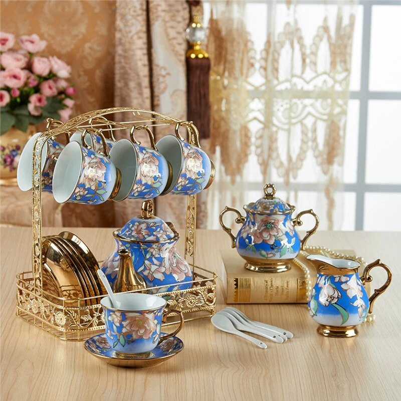 European White Floral Bone China Tea Set