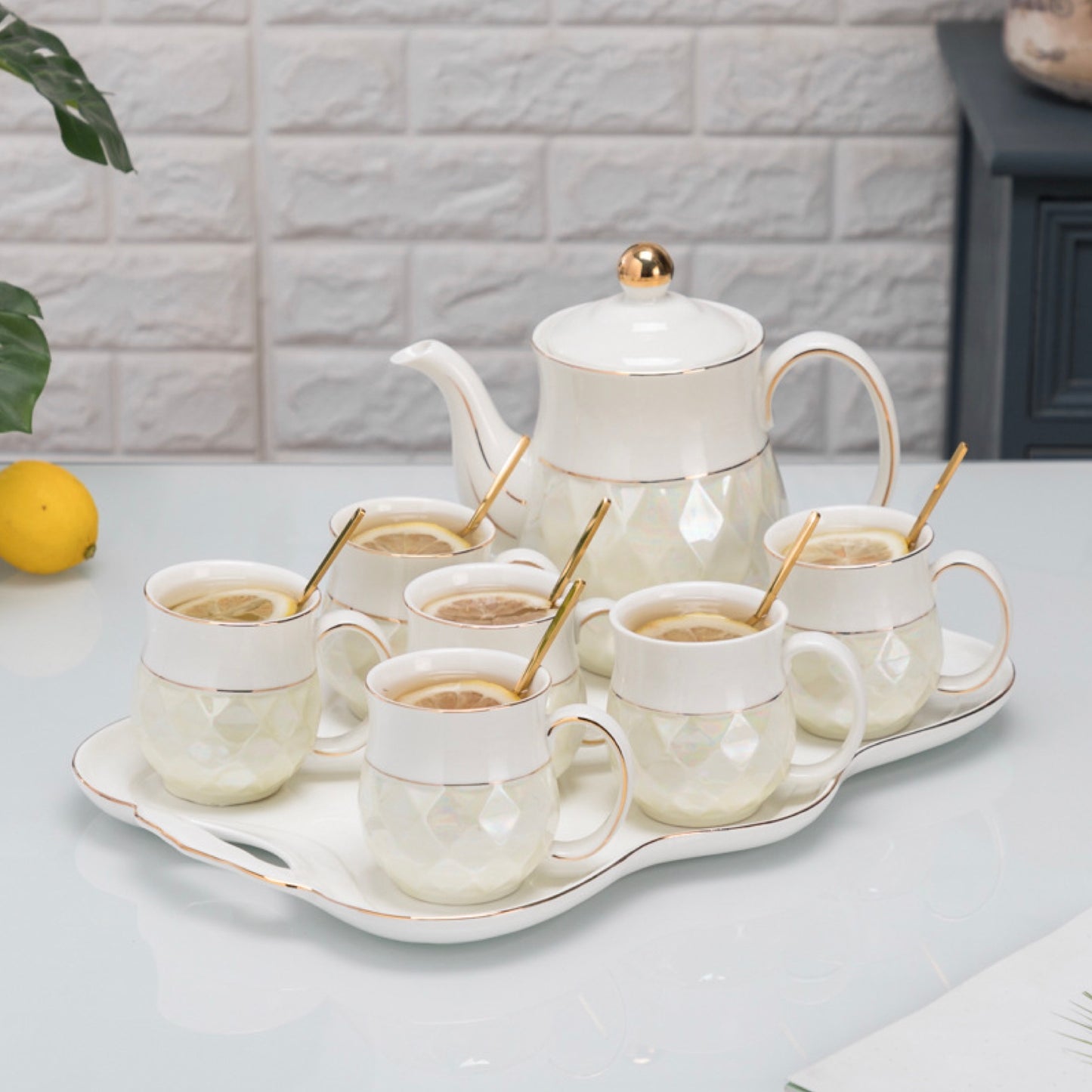 Hand-painted Gold Ceramics Tea Pot Set
