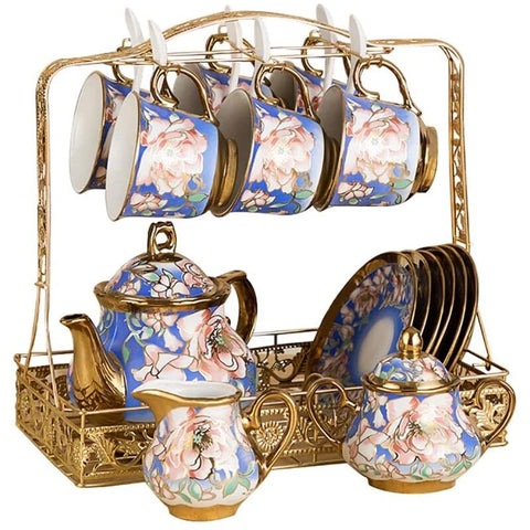 European White Floral Bone China Tea Set