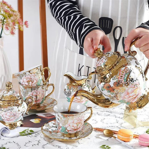 European Floral Bone China Tea Set