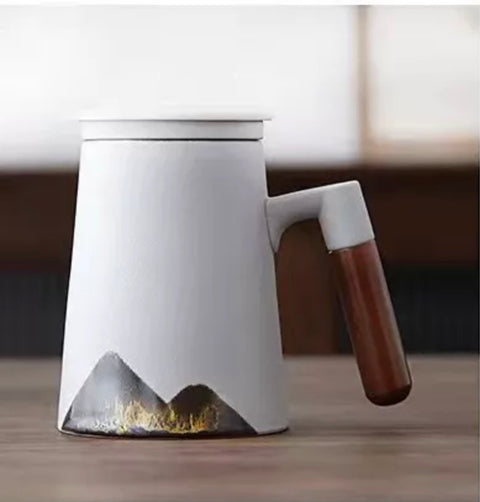 Ceramic Tea Mug with Infuser & Lid – Gray 14oz