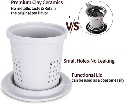 Ceramic Tea Mug with Infuser & Lid – Gray 14oz
