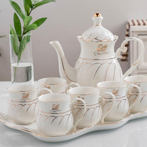 Gold Swan Ceramic Tea Pot Set
